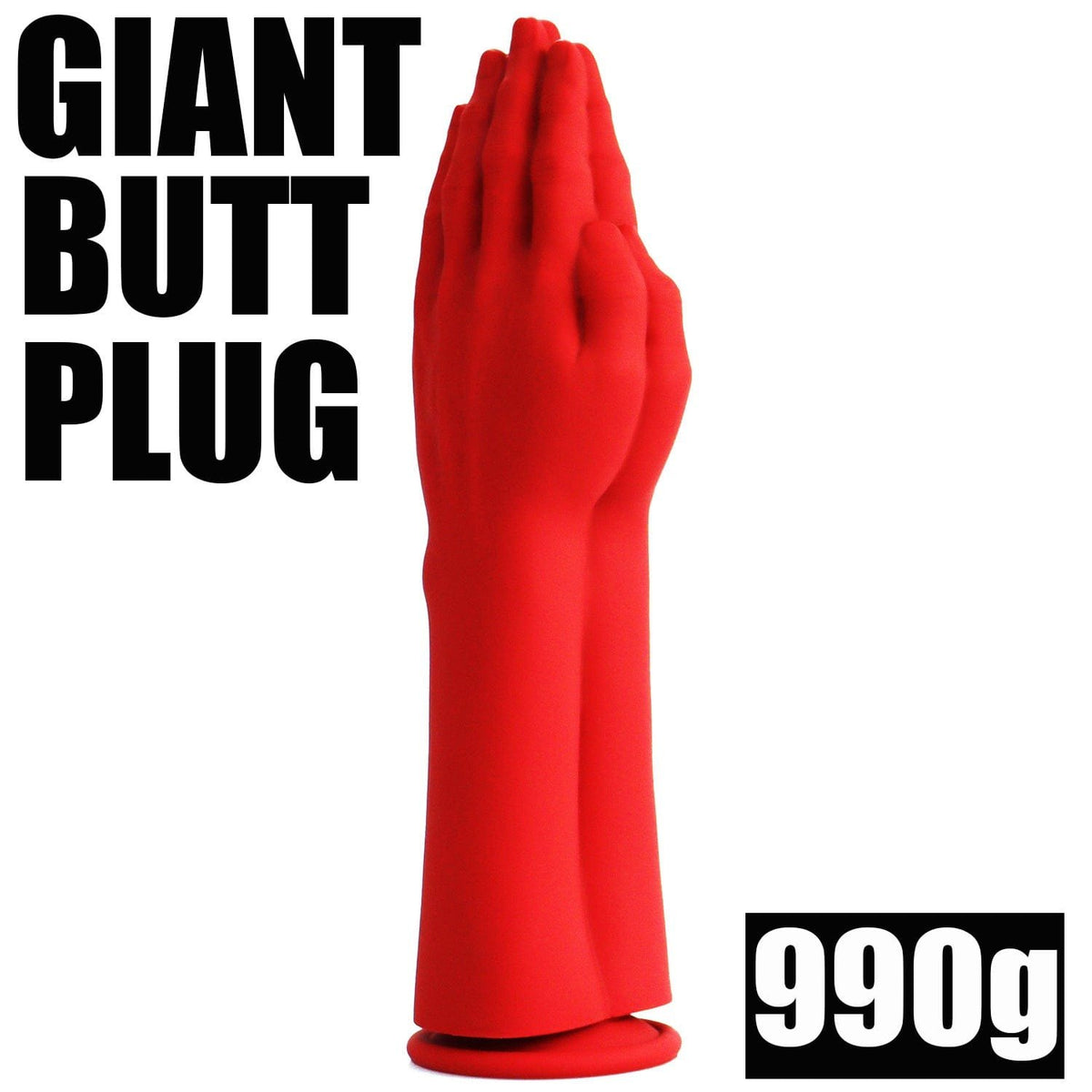 Red giant hand-shaped silicone fisting dildo with suction cup base