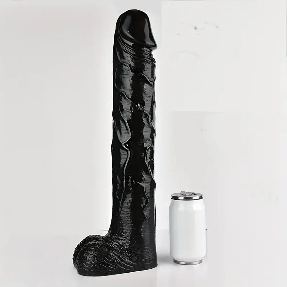 Black giant veined realistic pvc dildo