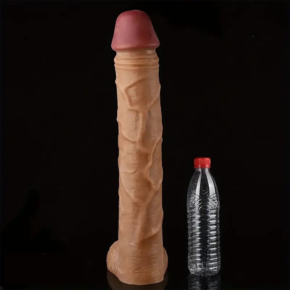Brown giant veined realistic pvc dildo