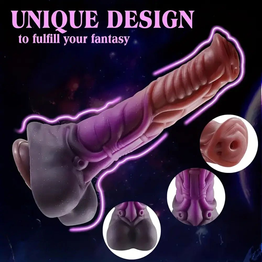 Mixed color ridged silicone fantasy dildo, photo 3