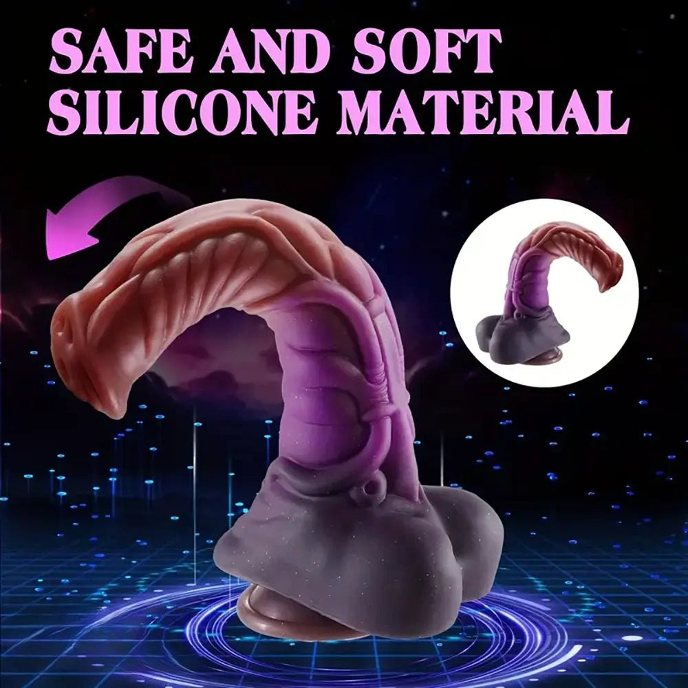 Mixed color ridged silicone fantasy dildo, photo 4