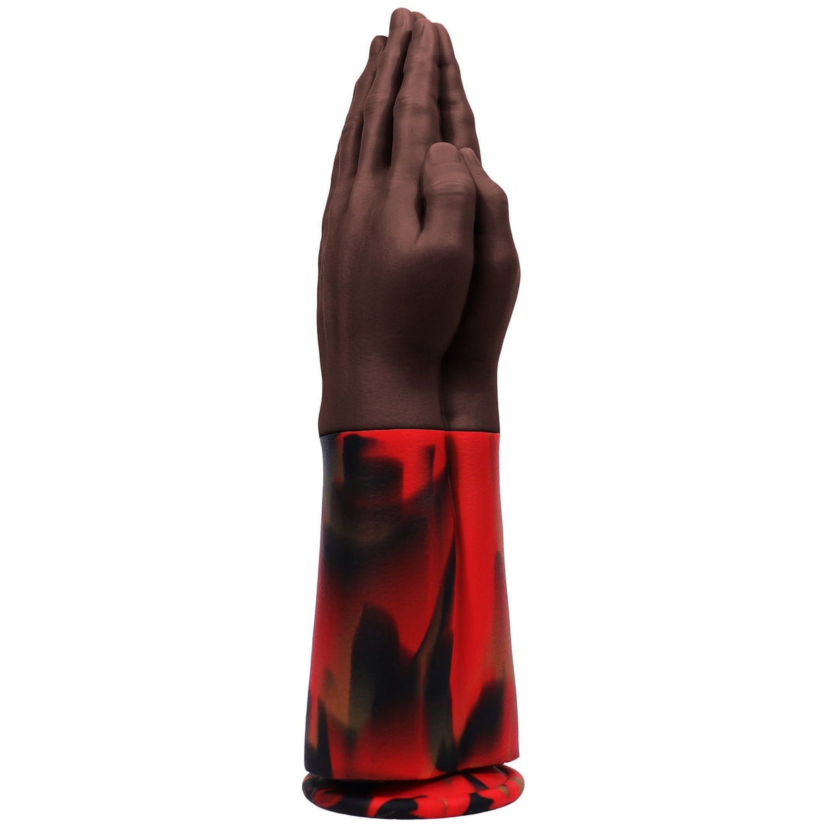 Brown giant two-tone hand-shaped silicone fantasy dildo with marbled arm base