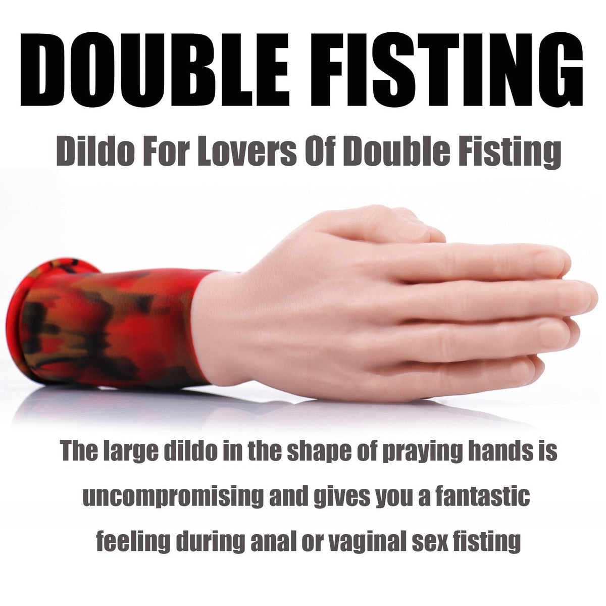 Giant two-tone hand-shaped silicone fantasy dildo with marbled arm base, photo 3