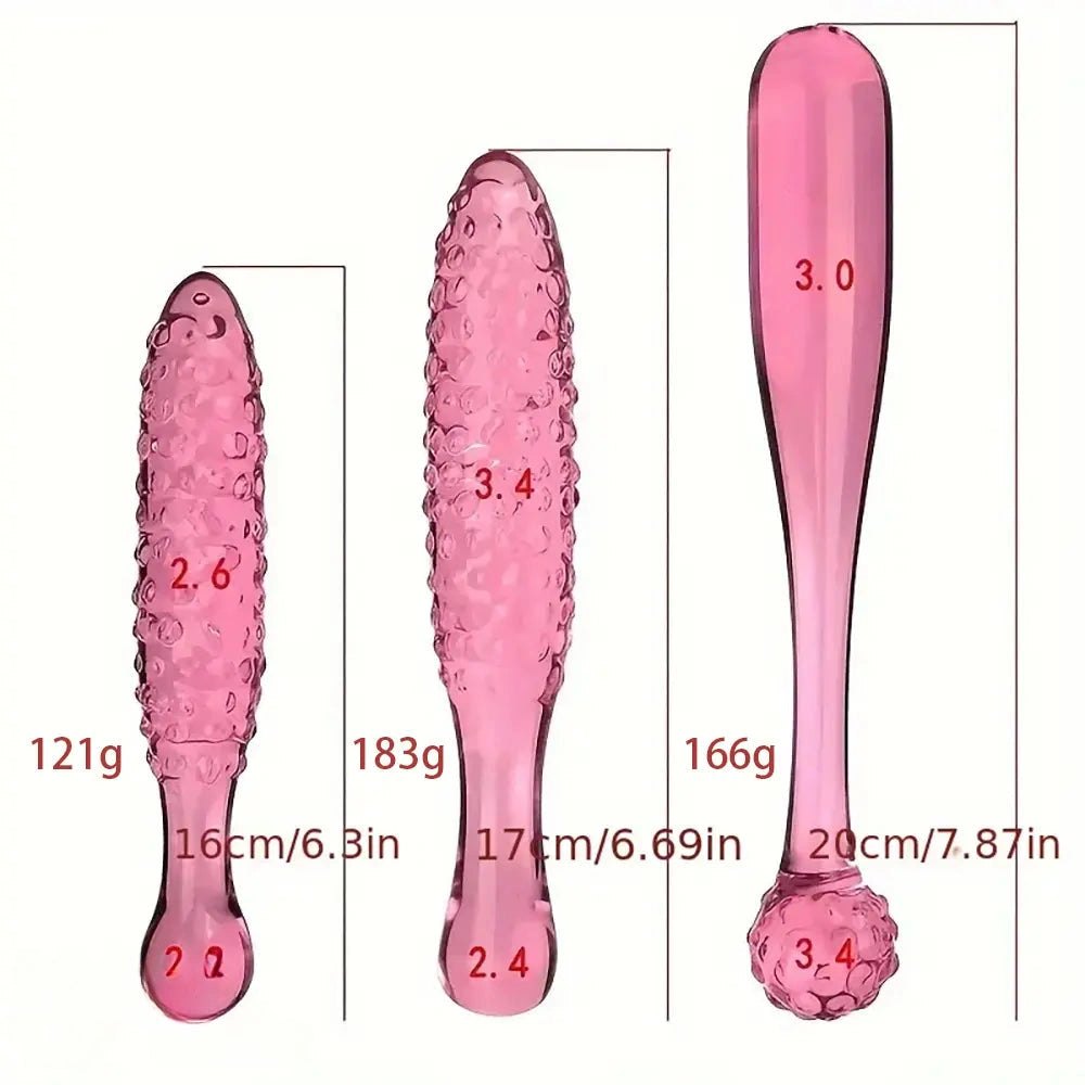 Pink textured glass dildo set, photo 6