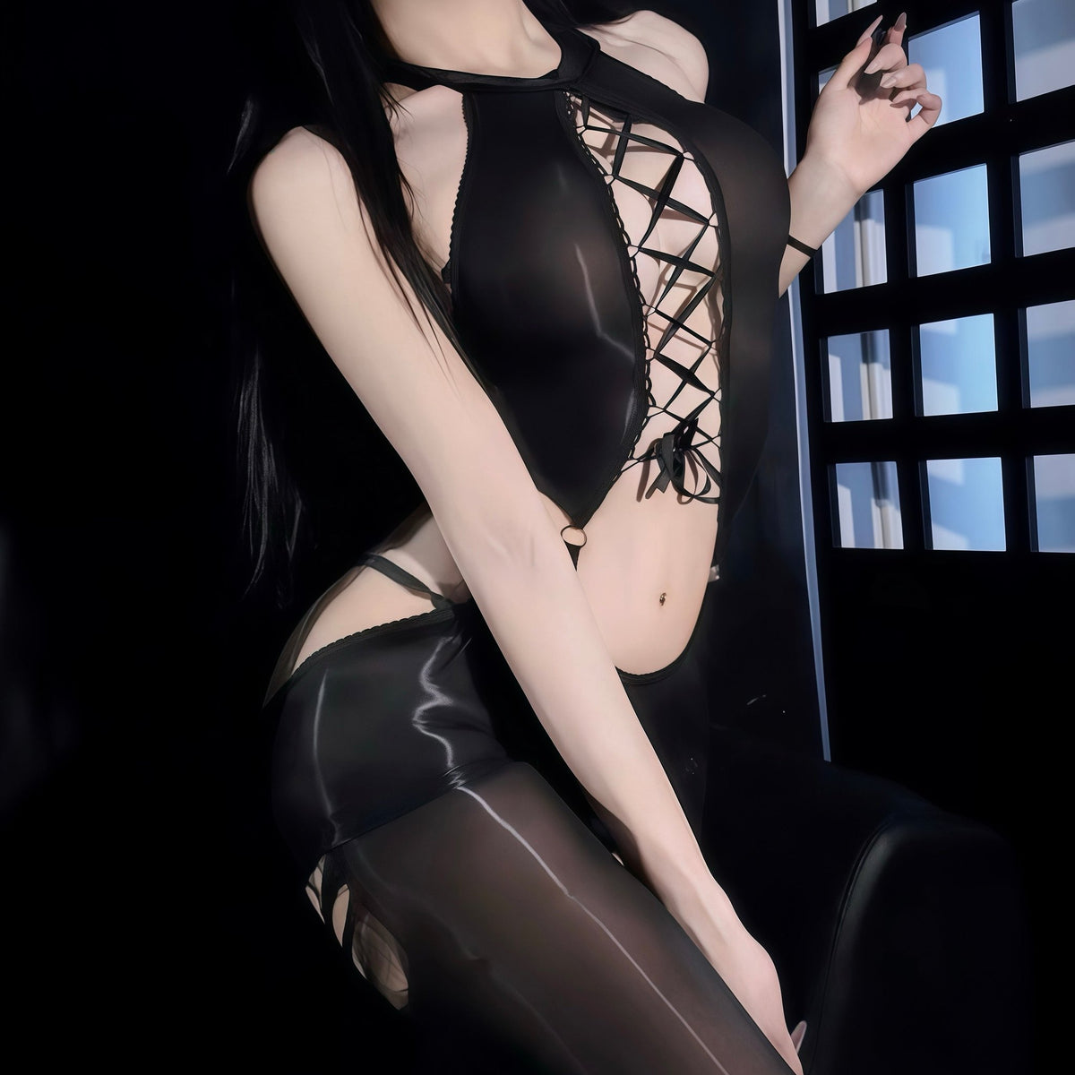 Glossy open crotch pantyhose bodystocking, photo 4