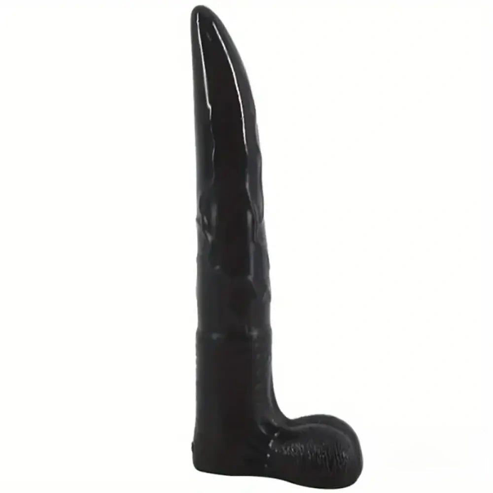 Black glossy PVC realistic dildo with tapered head