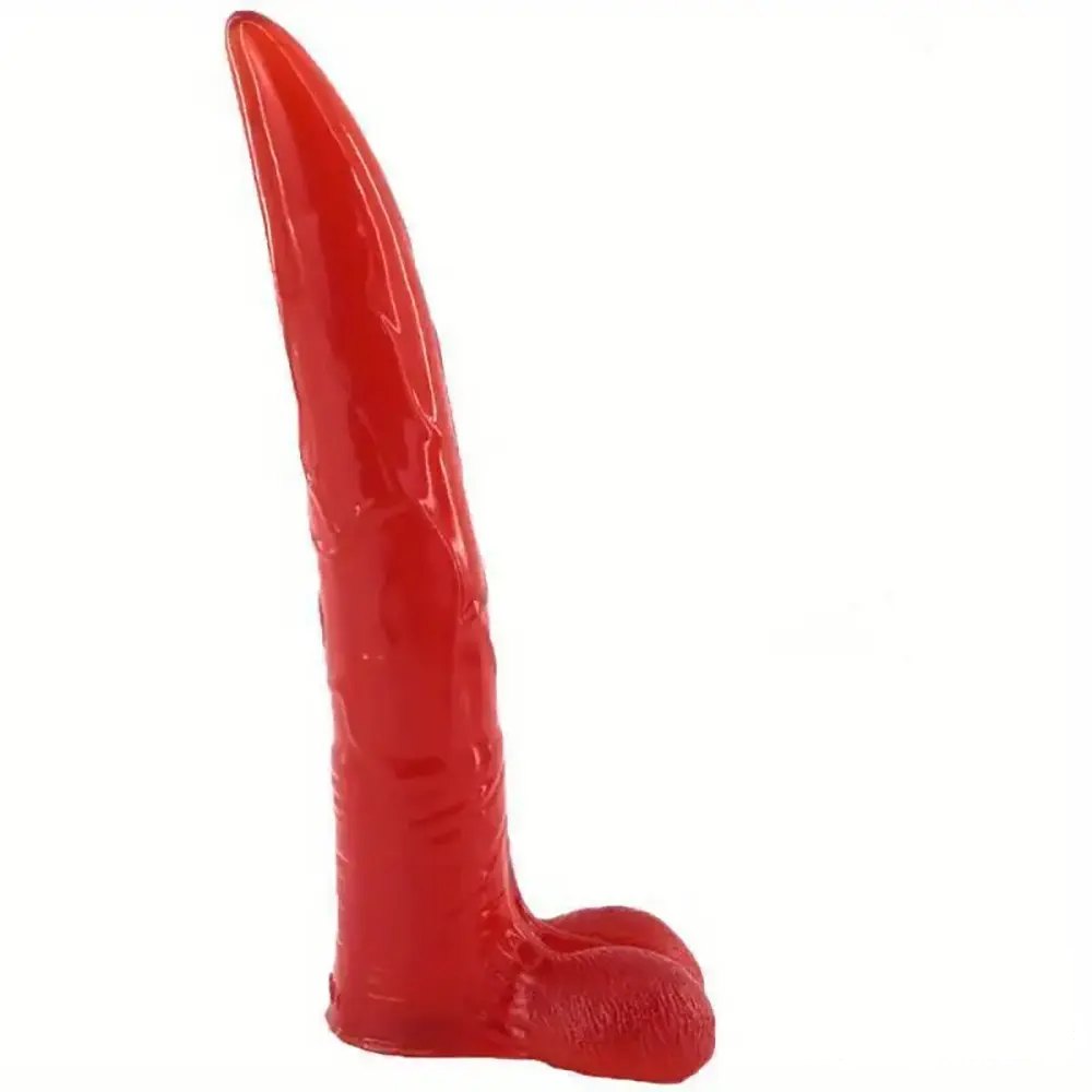 Red glossy PVC realistic dildo with tapered head