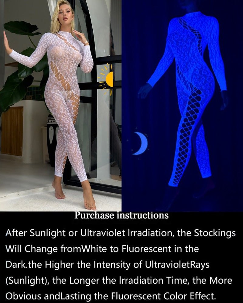 Glow in the dark blue fishnet bodystocking, photo 4