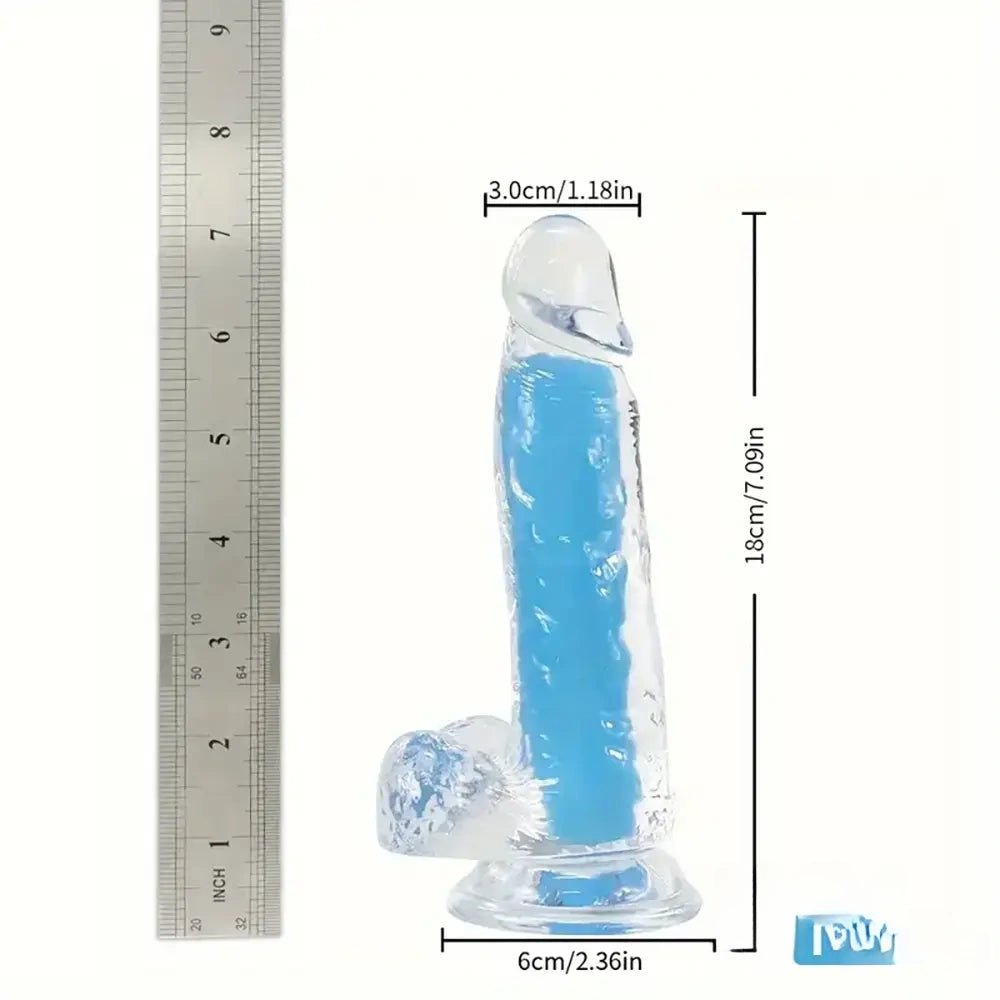 Blue glow in the dark clear jelly dildo