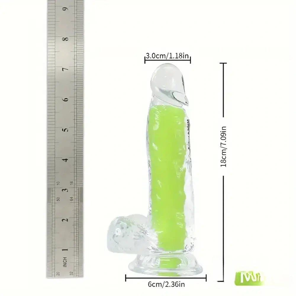 Green glow in the dark clear jelly dildo
