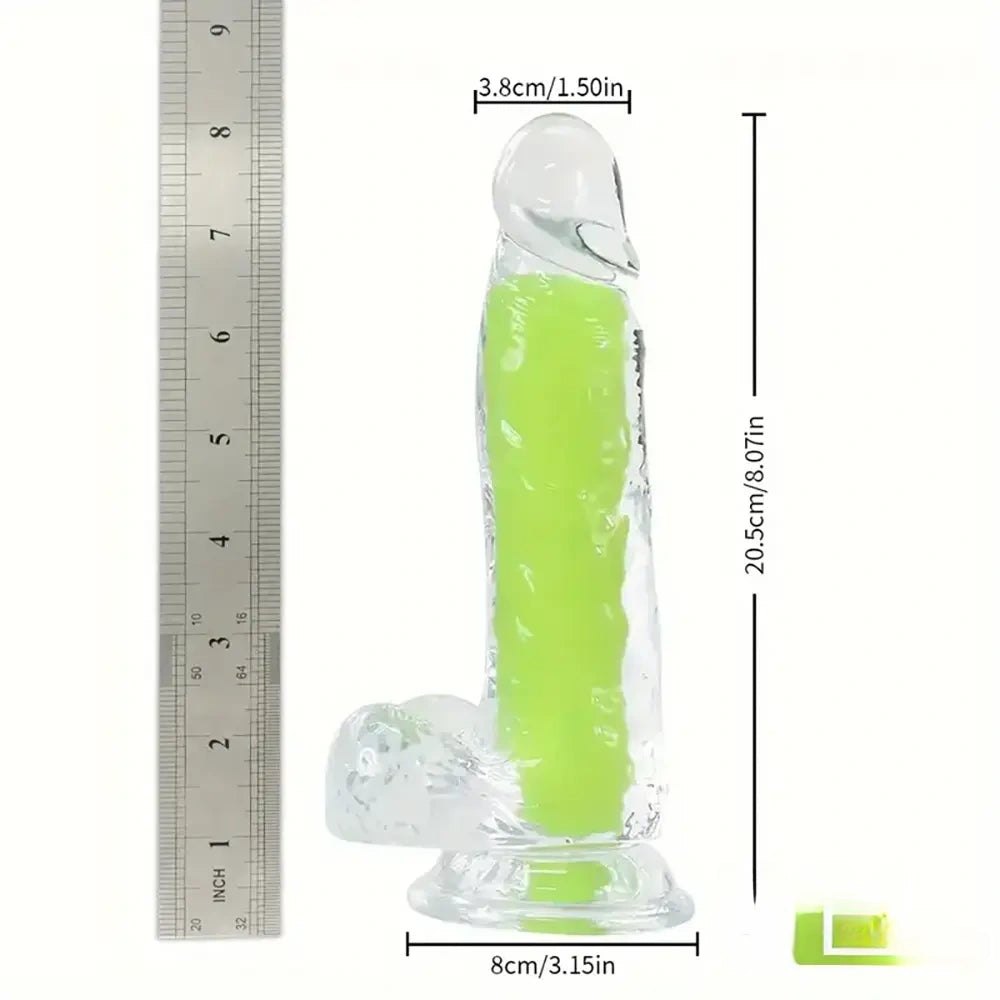 Green glow in the dark clear jelly dildo