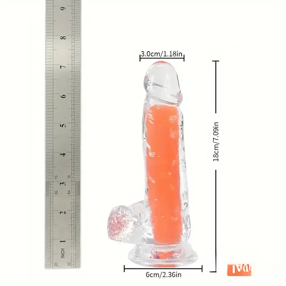 Orange glow in the dark clear jelly dildo