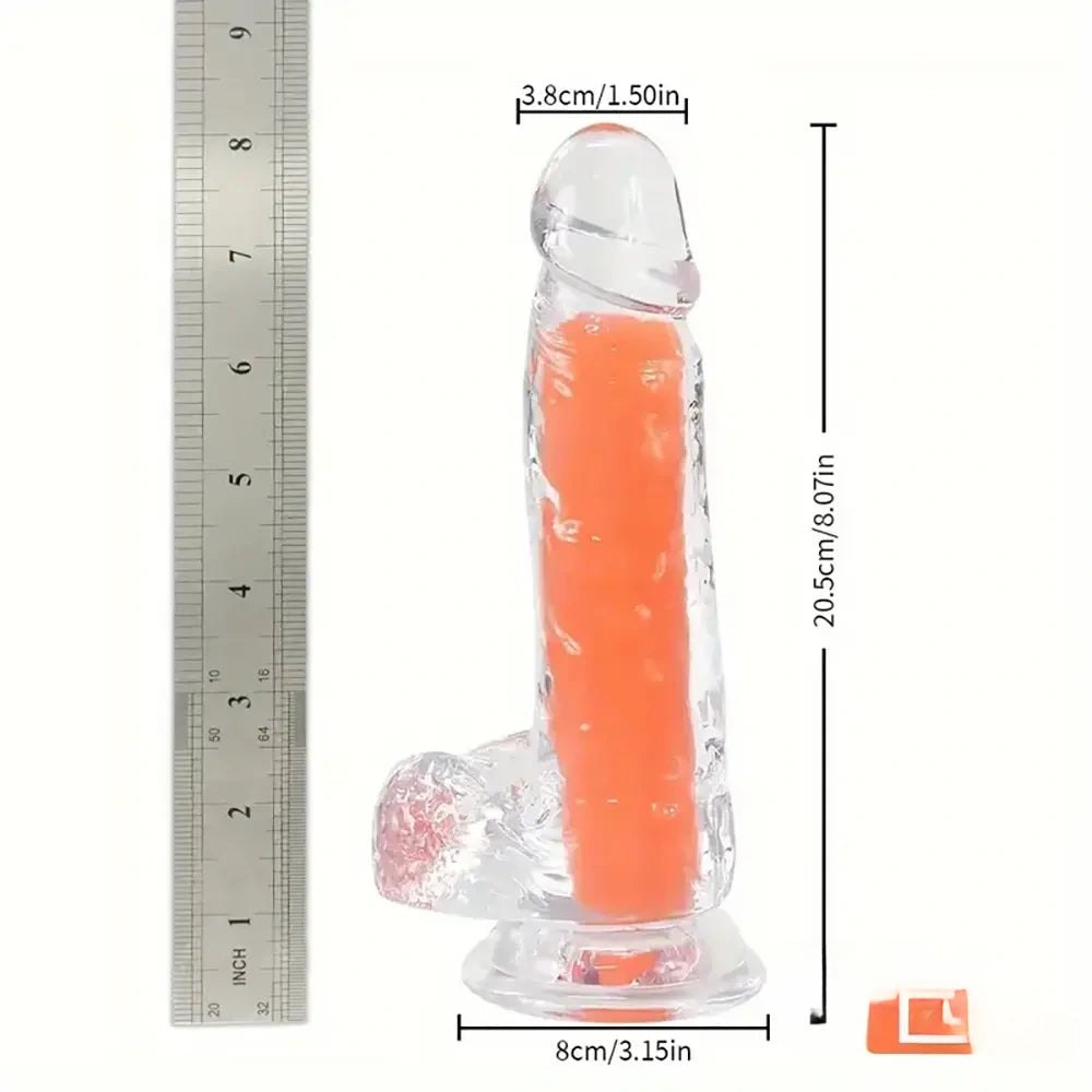 Orange glow in the dark clear jelly dildo