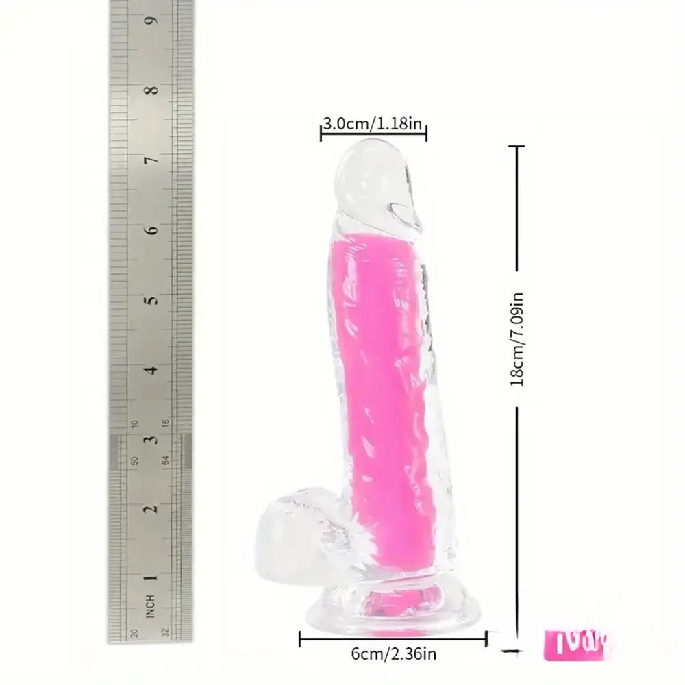 Pink glow in the dark clear jelly dildo