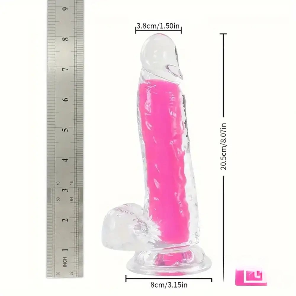 Pink glow in the dark clear jelly dildo