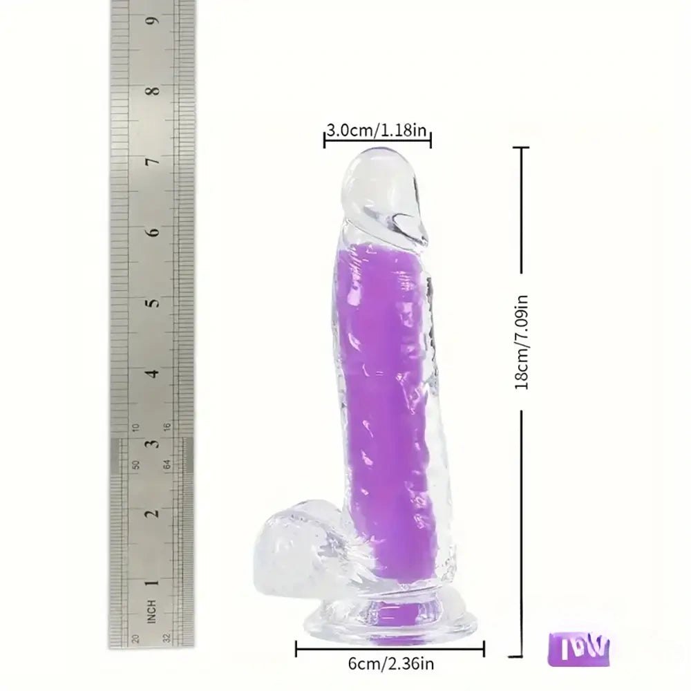 Purple glow in the dark clear jelly dildo