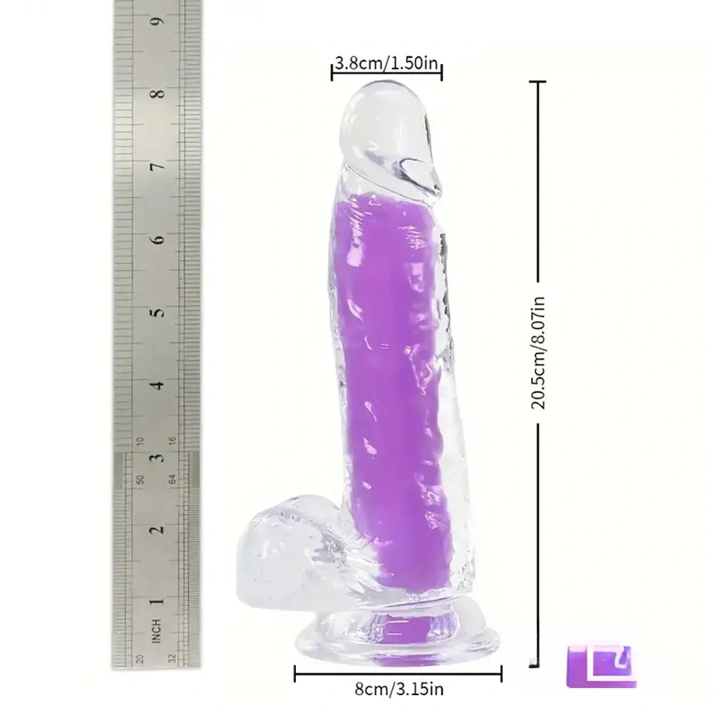Purple glow in the dark clear jelly dildo