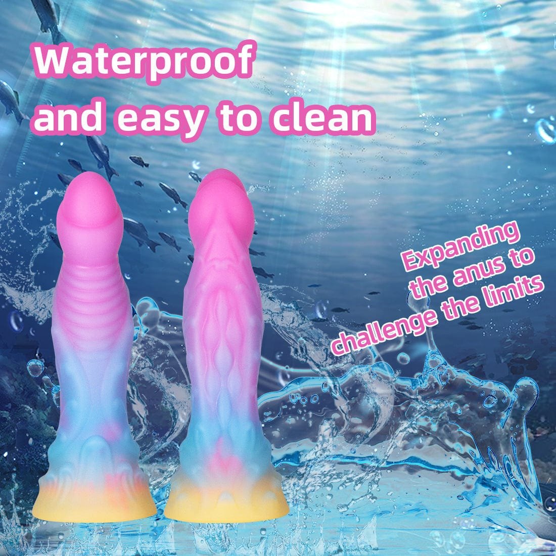 Pink and blue ombre glow-in-the-dark fantasy dildo, photo 3