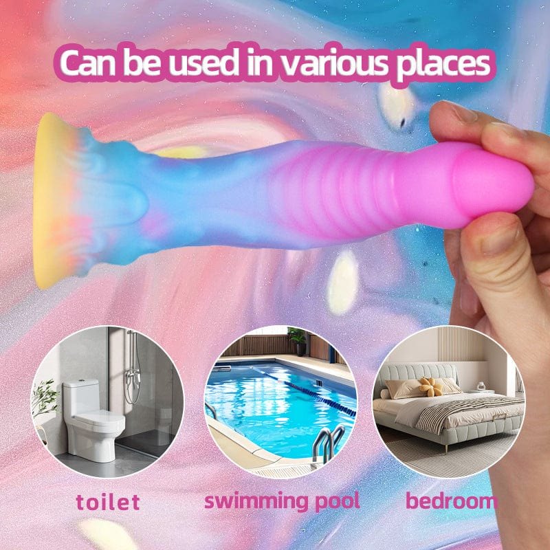 Pink and blue ombre glow-in-the-dark fantasy dildo, photo 4
