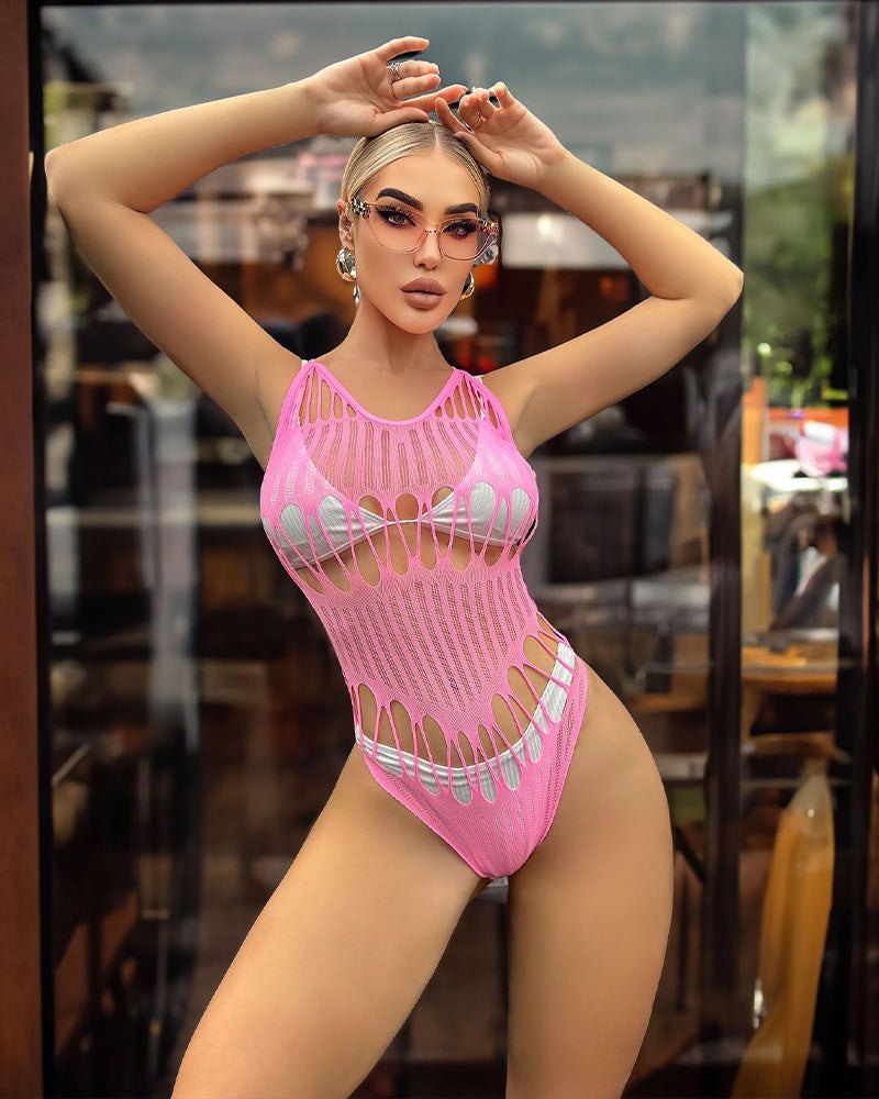 Glow in the dark pink mesh bodysuit, photo 3