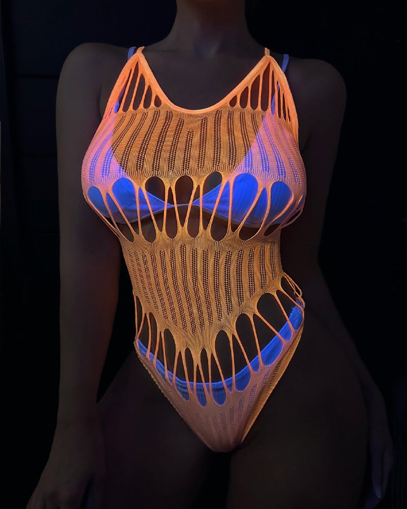 Glow in the dark pink mesh bodysuit, photo 5