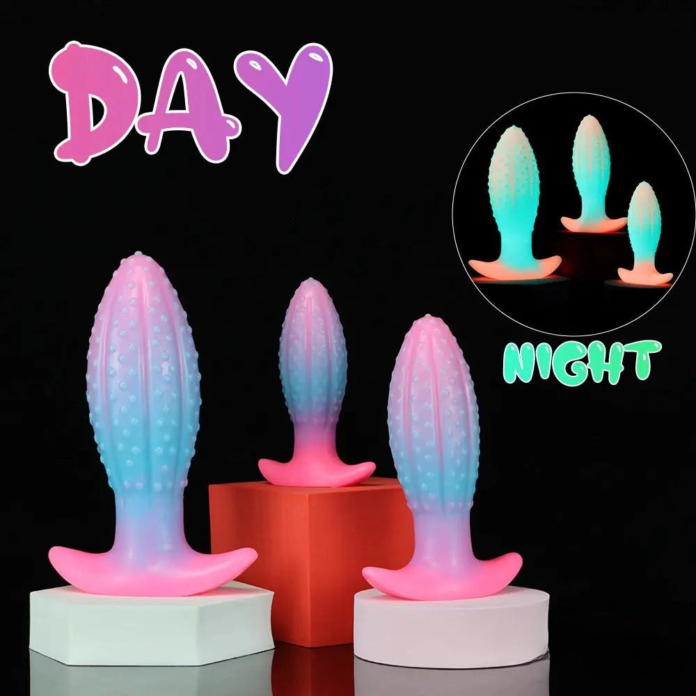 Glow in the dark colorful silicone anal plug, photo 1