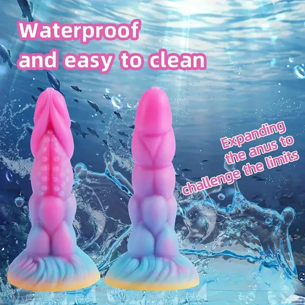 Pink-to-blue glow-in-the-dark fantasy dildo, photo 3