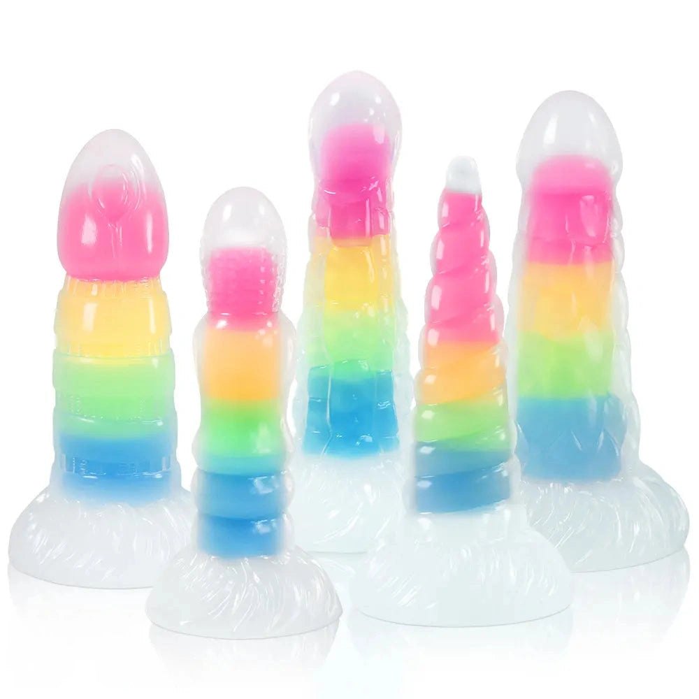 Rainbow glow-in-the-dark silicone fantasy dildo, photo 1