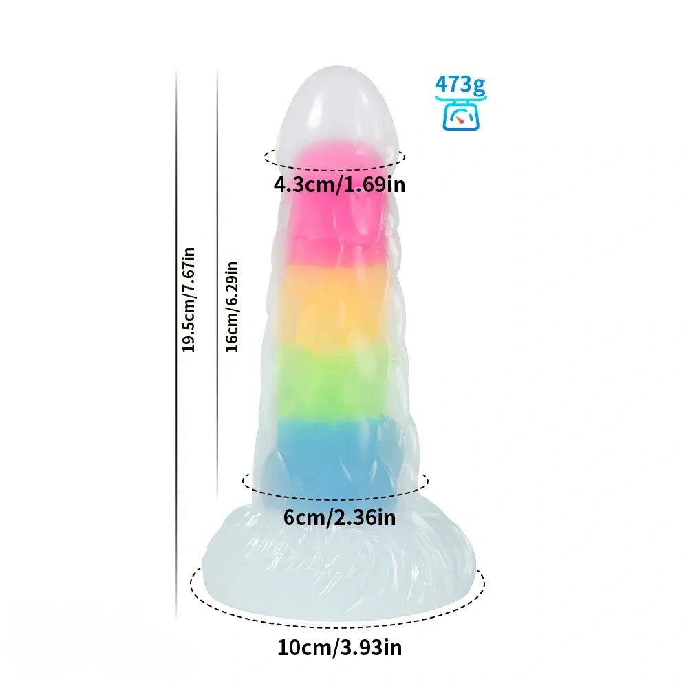 Rainbow glow-in-the-dark silicone fantasy dildo, photo 12