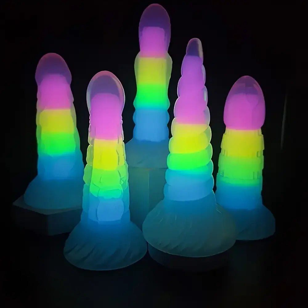 Rainbow glow-in-the-dark silicone fantasy dildo, photo 2