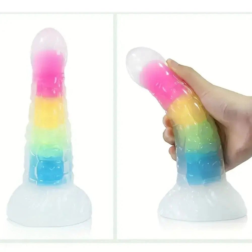 Rainbow glow-in-the-dark silicone fantasy dildo, photo 3
