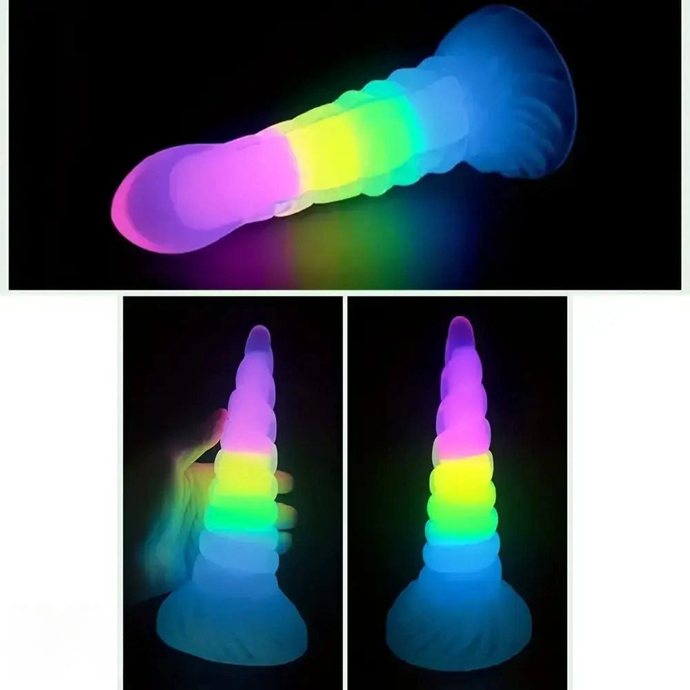 Rainbow glow-in-the-dark silicone fantasy dildo, photo 4