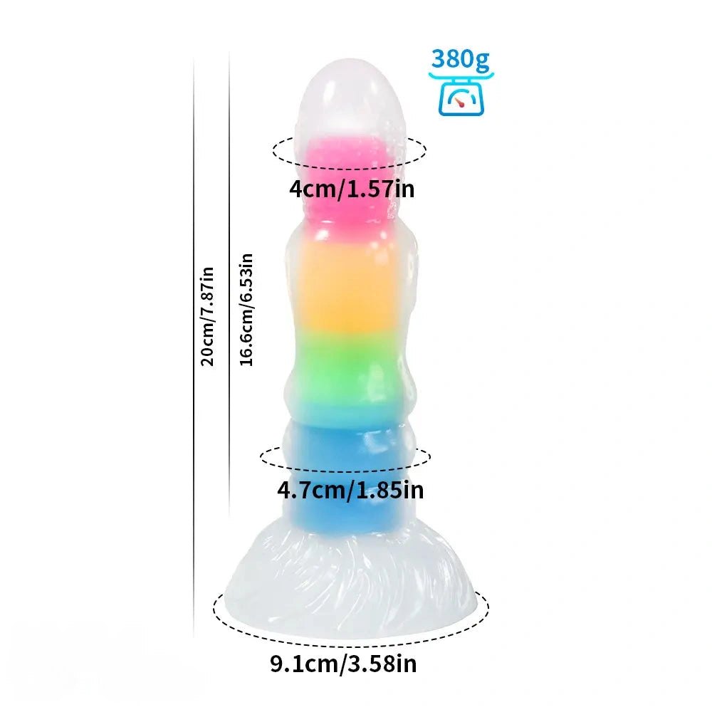 Rainbow glow-in-the-dark silicone fantasy dildo, photo 5