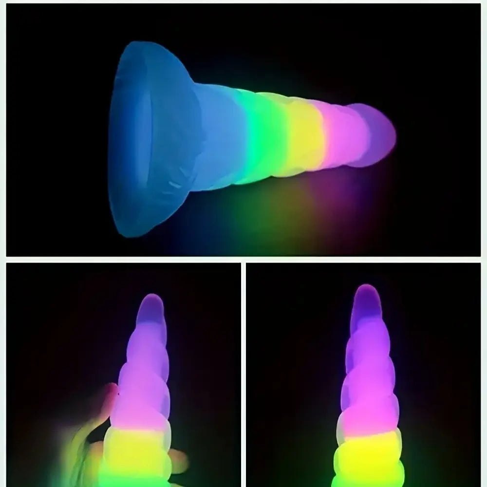 Rainbow glow-in-the-dark silicone fantasy dildo, photo 6