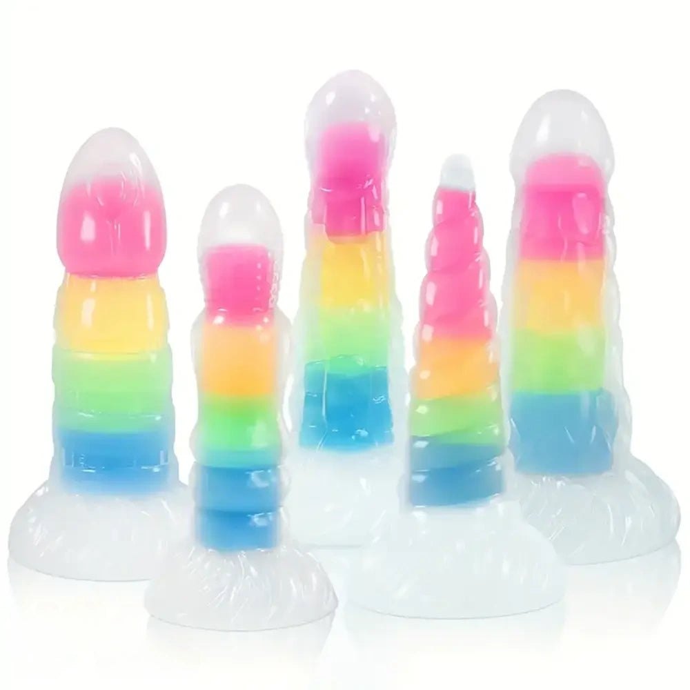 Rainbow glow-in-the-dark silicone fantasy dildo, photo 8