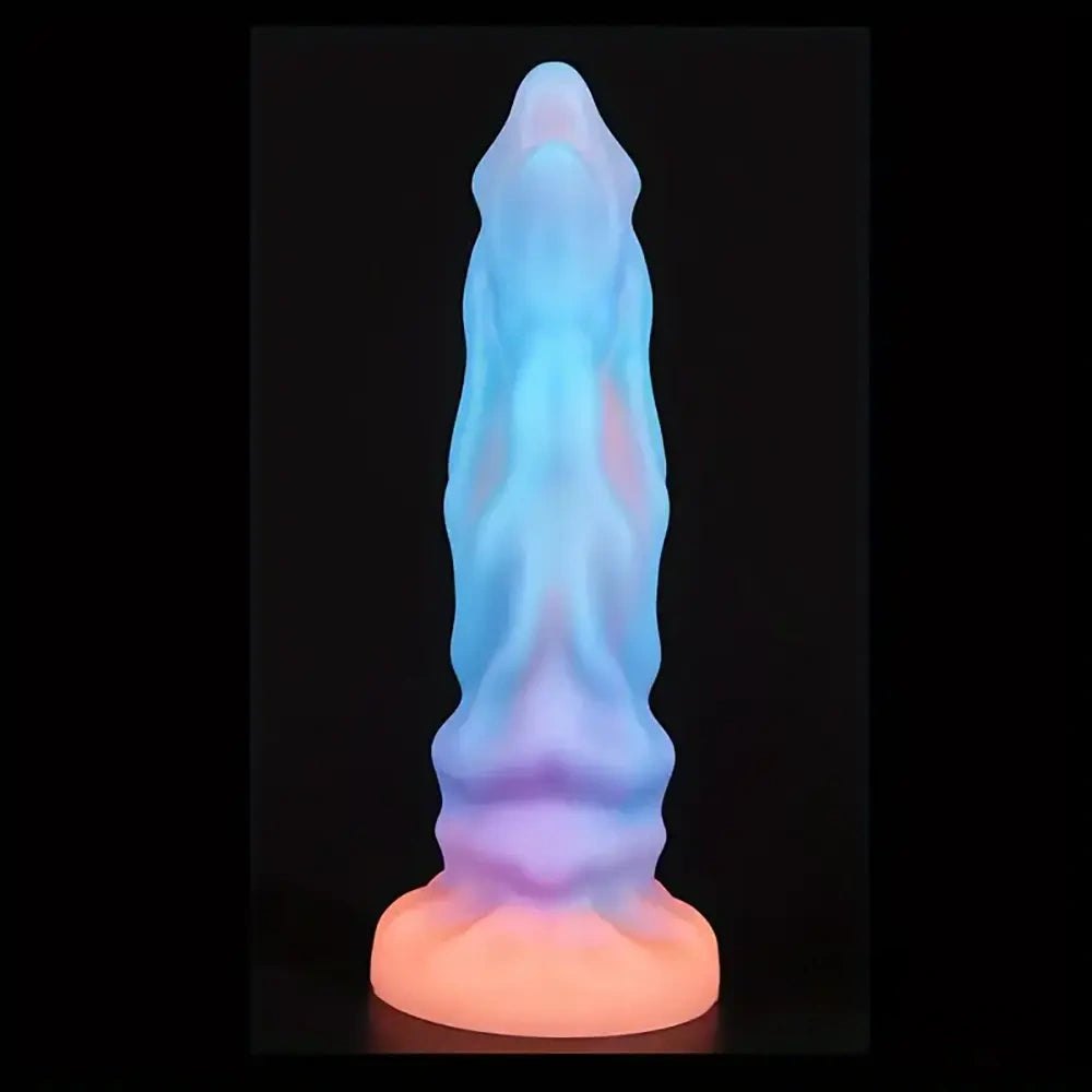 Colorful glow ridged fantasy dildo, photo 2