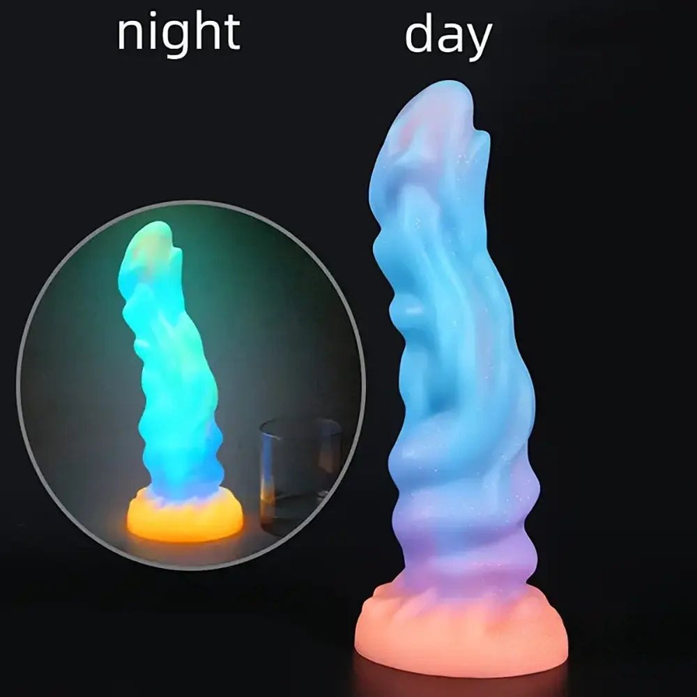 Colorful glow ridged fantasy dildo, photo 3
