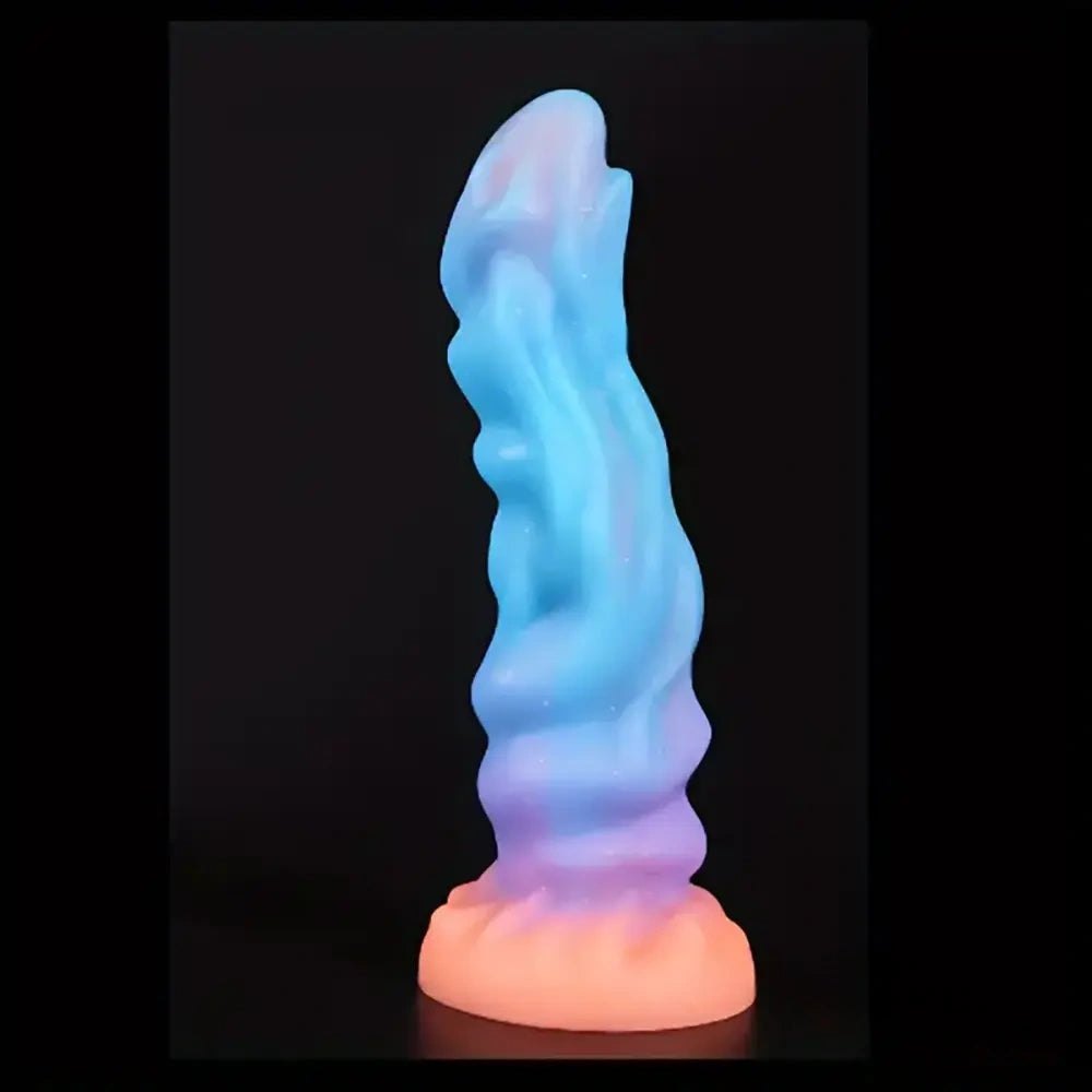 Colorful glow ridged fantasy dildo, photo 4