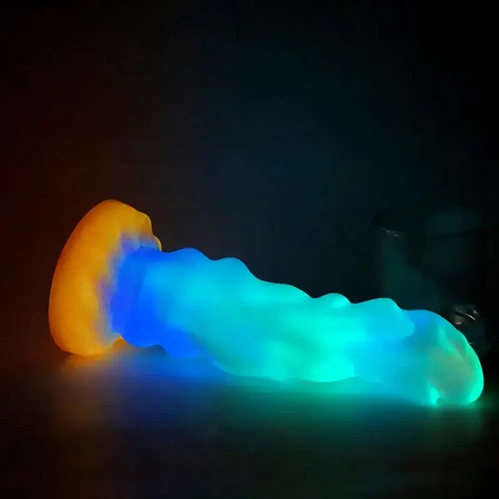 Colorful glow ridged fantasy dildo, photo 6