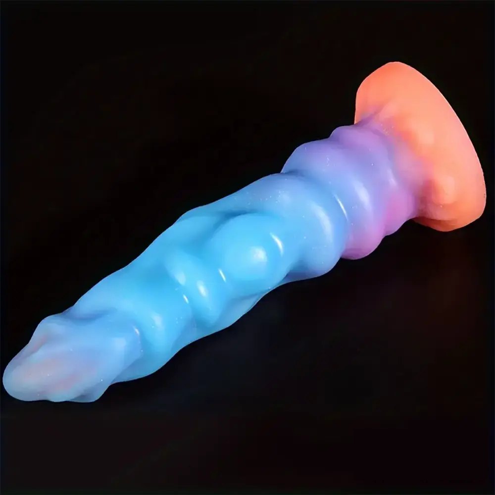 Colorful glow ridged fantasy dildo, photo 7