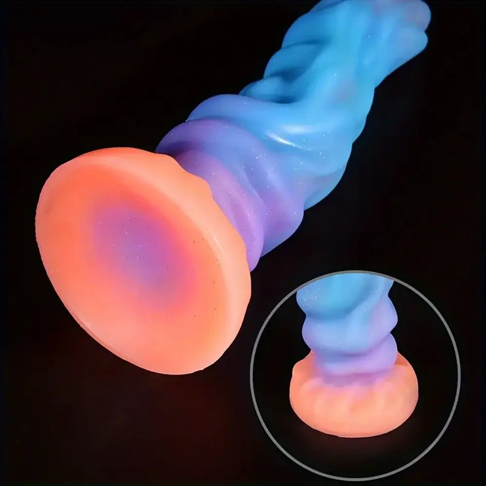 Colorful glow ridged fantasy dildo, photo 8