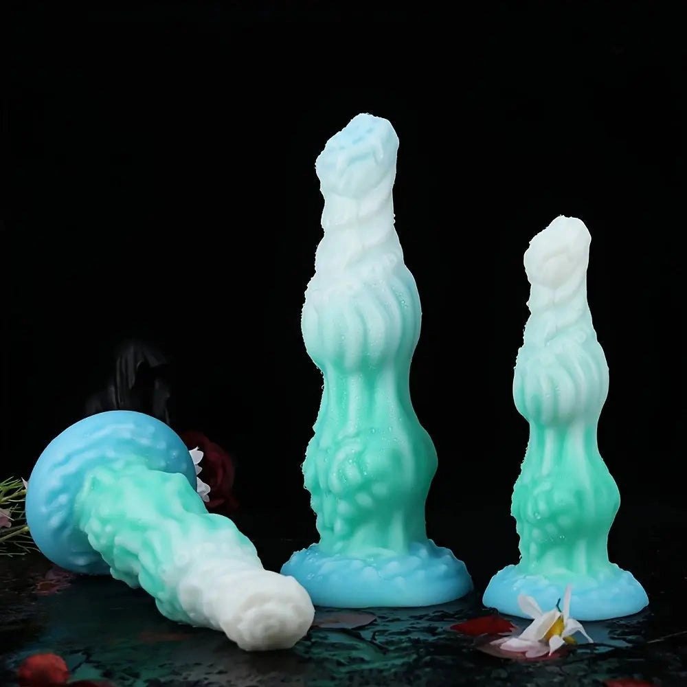 Teal white glow monster fantasy dildo, photo 1