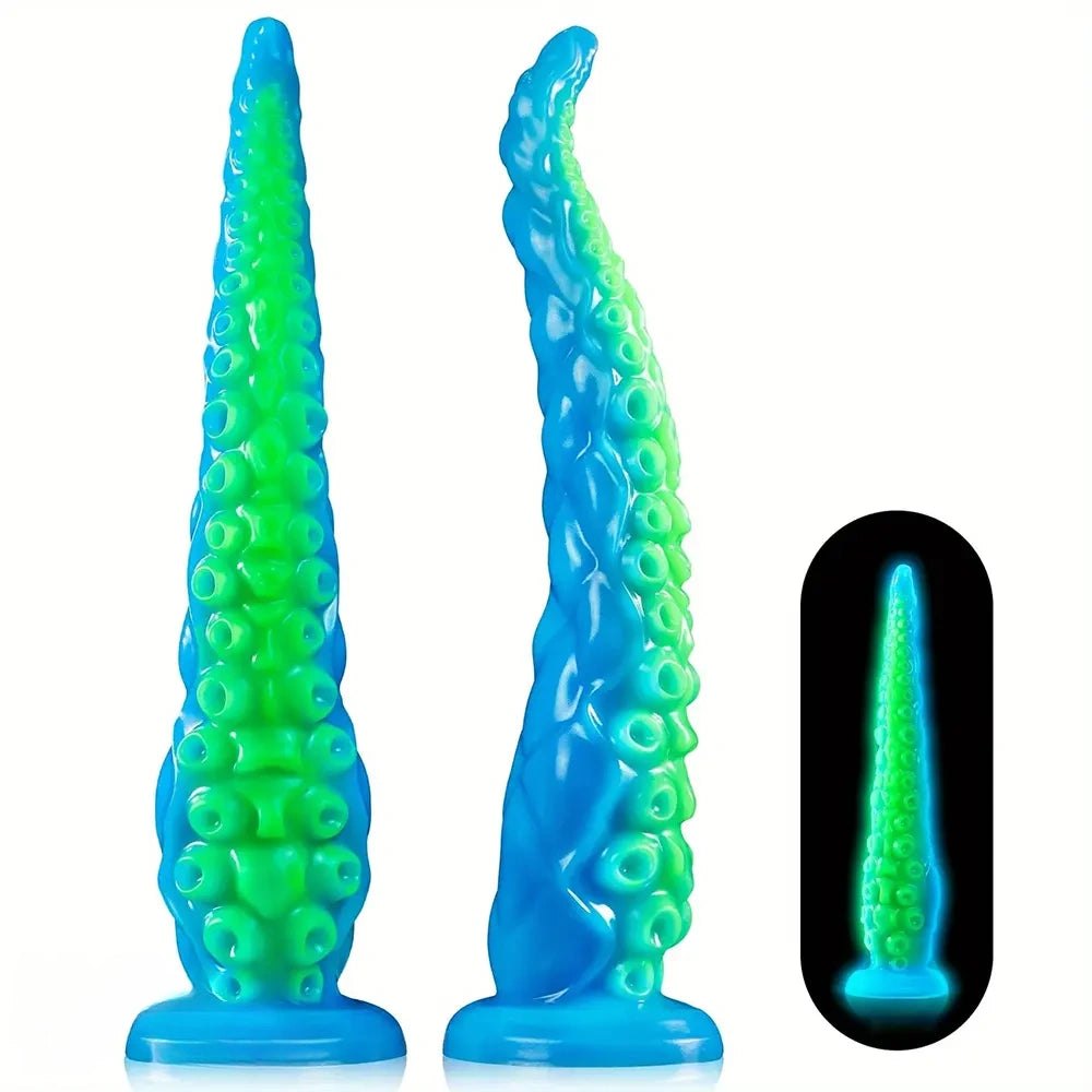 Glow in the dark blue green silicone tentacle dildo, photo 1