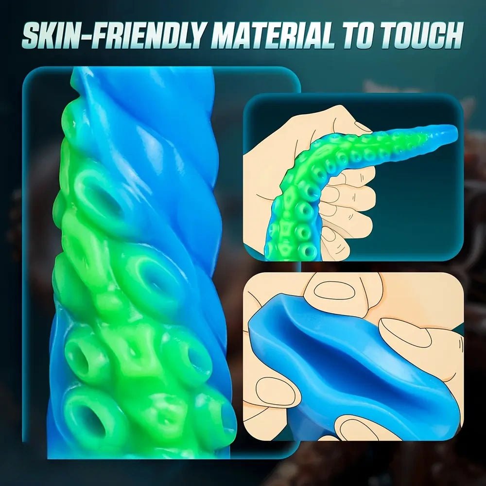 Glow in the dark blue green silicone tentacle dildo, photo 4