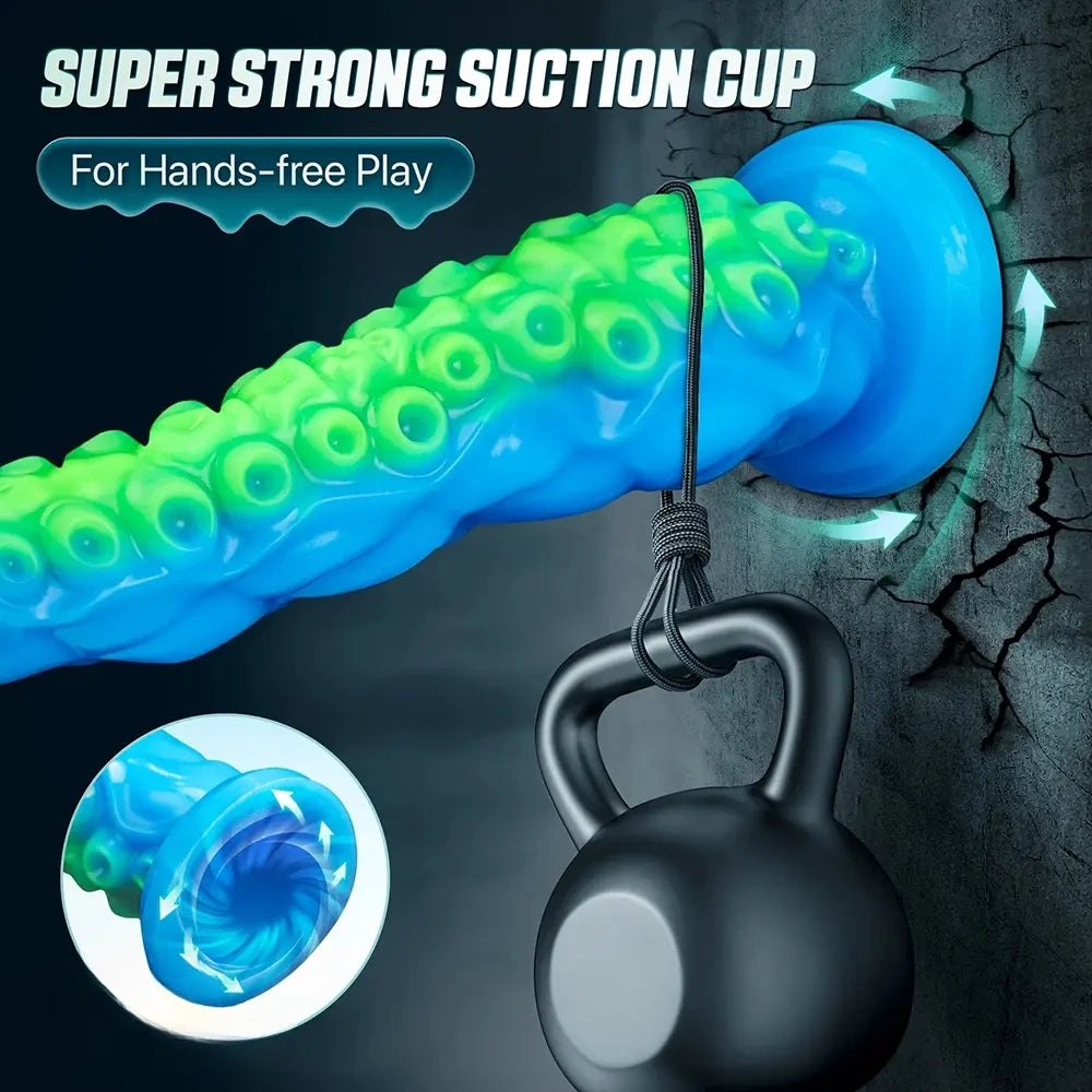 Glow in the dark blue green silicone tentacle dildo, photo 6