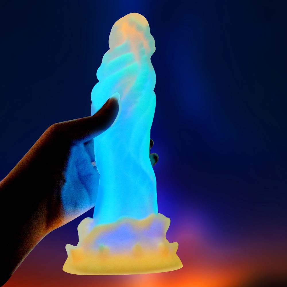 Glow in the dark twisted silicone fantasy dildo, photo 2