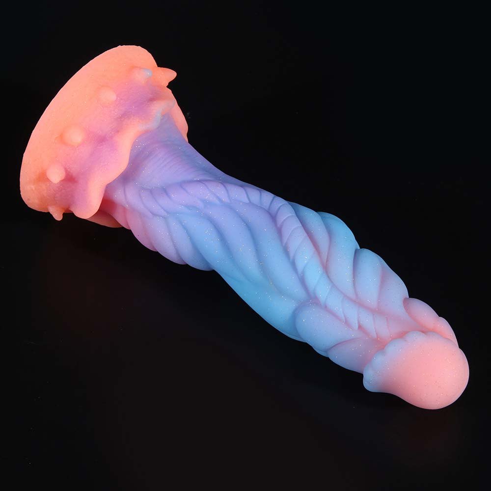 Glow in the dark twisted silicone fantasy dildo, photo 3