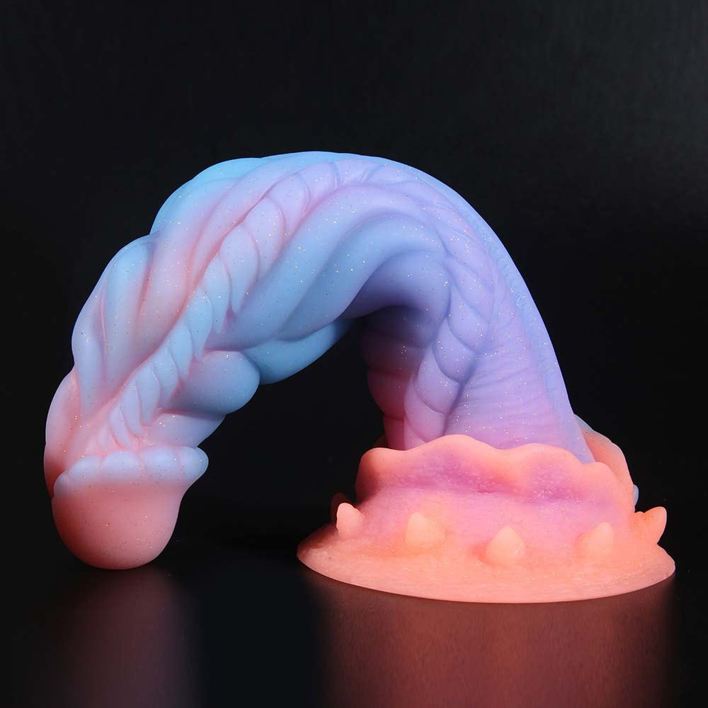 Glow in the dark twisted silicone fantasy dildo, photo 4