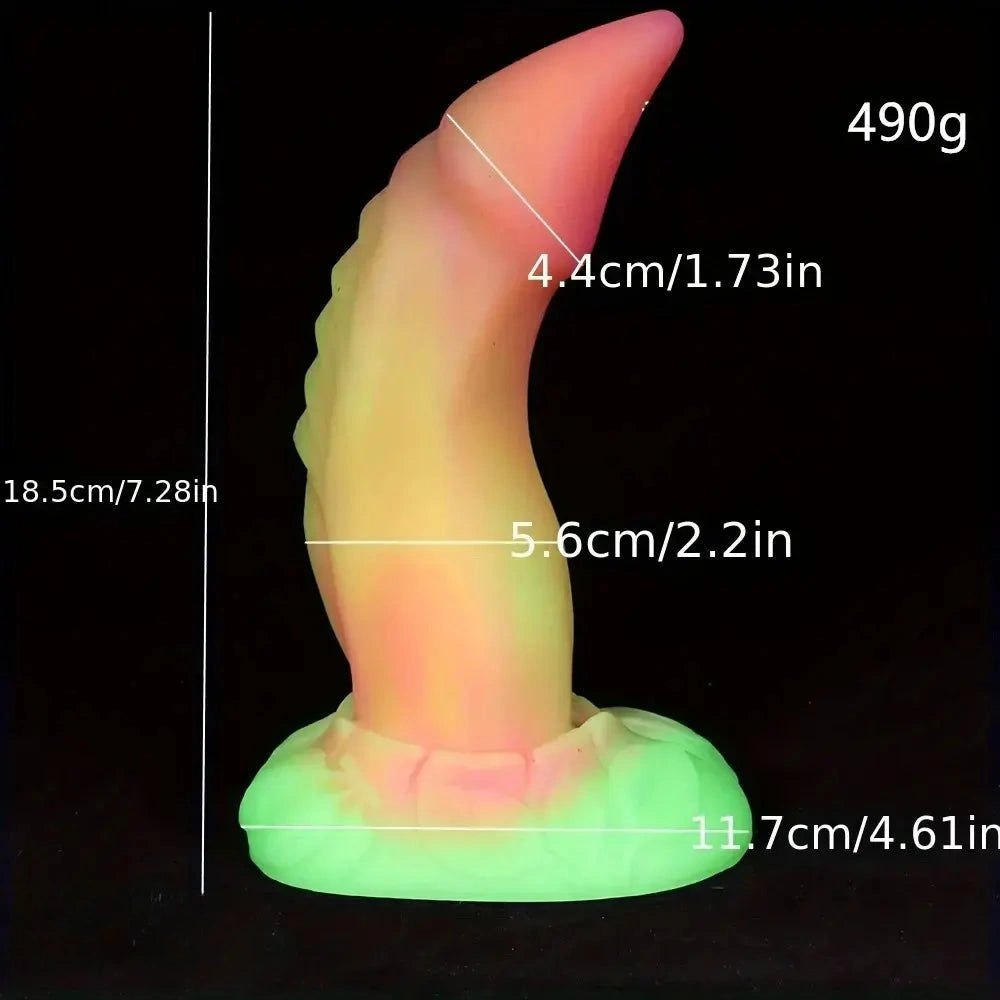 Glow in the dark ridged dragon fantasy dildo, photo 9