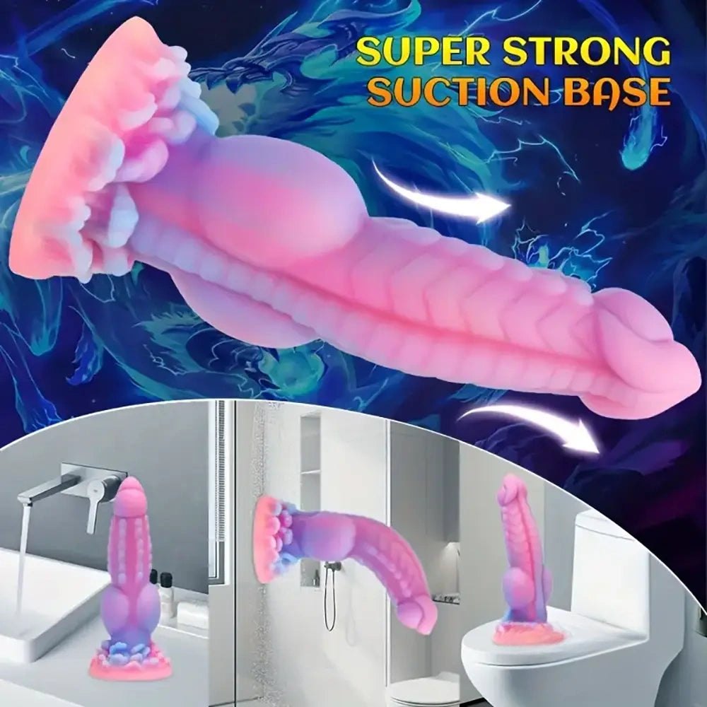 Colorful glowing silicone fantasy dildo, photo 4
